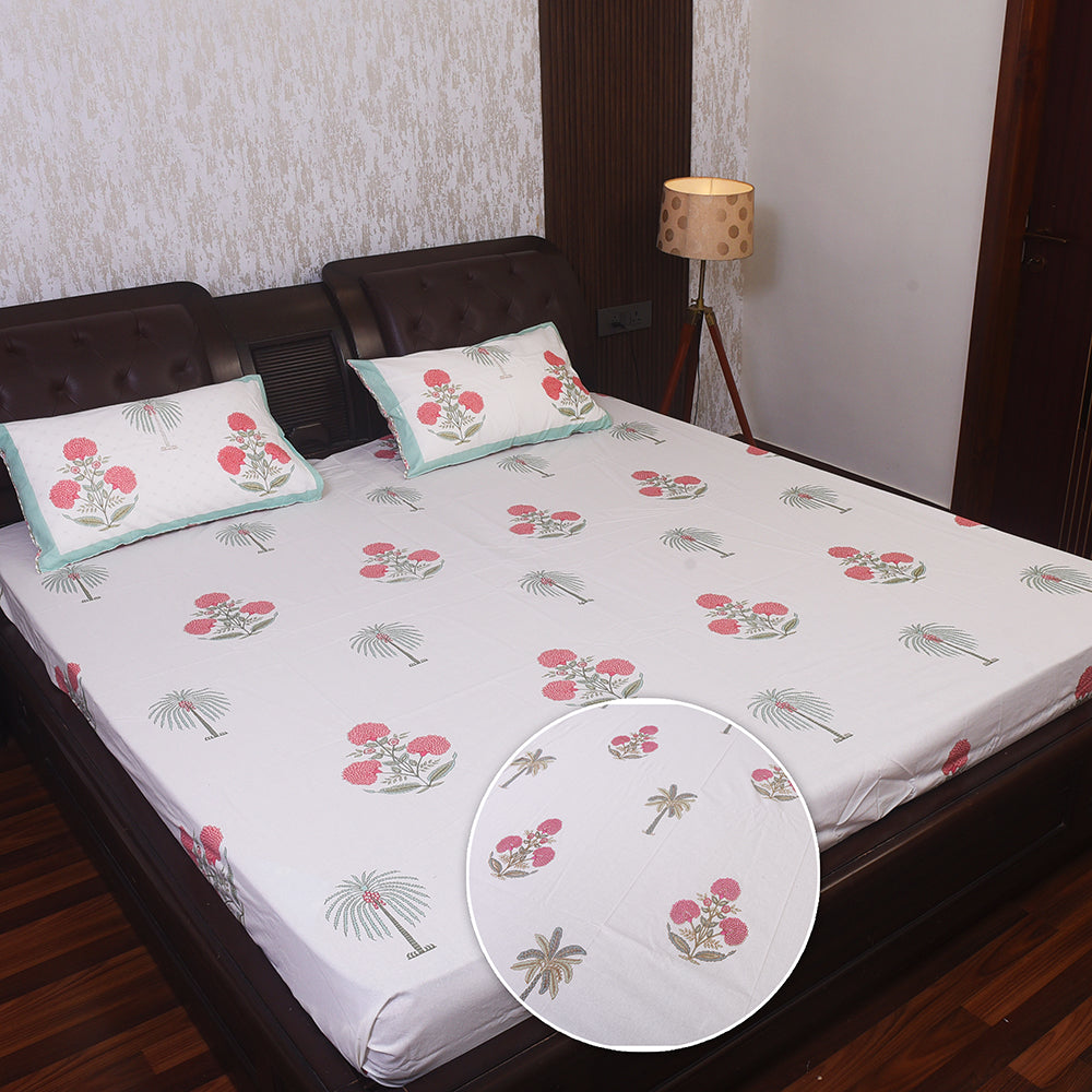 Handblock Printed - Pure Cotton Bedsheet with 2Pillow Covers