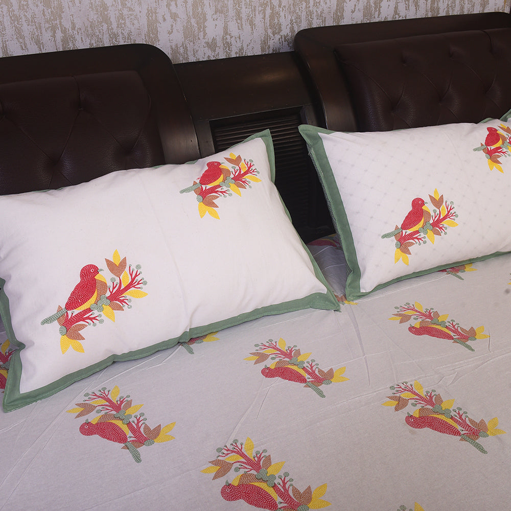 King Size Cotton Bedsheet Set with Pillow Covers – Brown & Grey Checkered Pattern