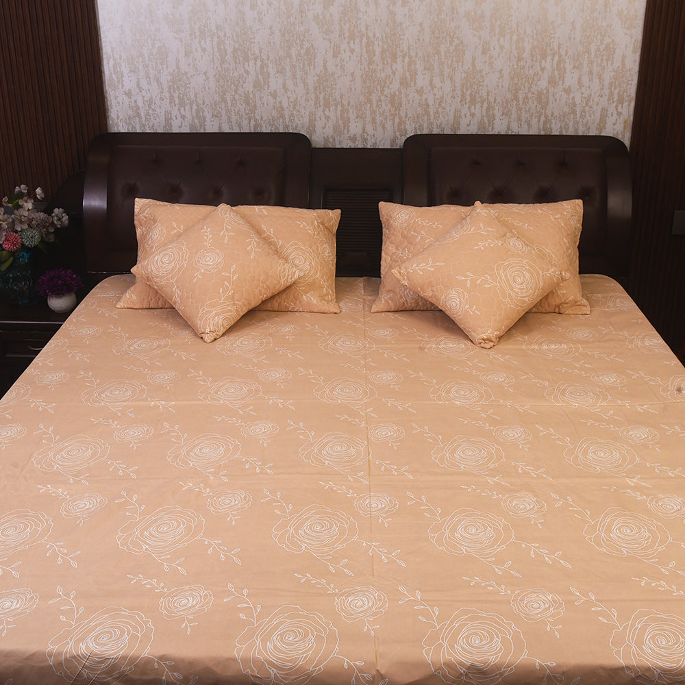 Elegant Plain Beige Cotton Bedding Set – Subtle Floral Imprint