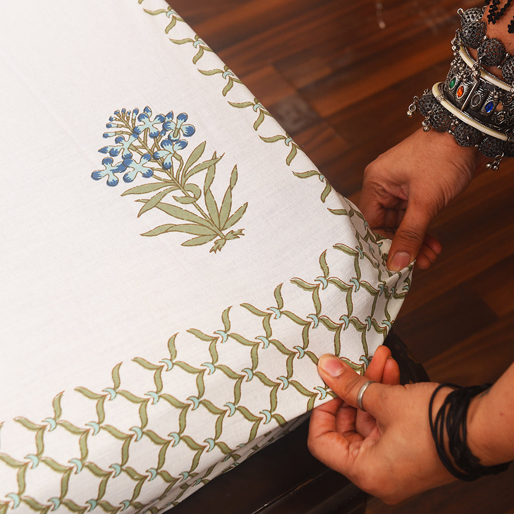 Elegant Floral Beige Cotton Bedsheet Set – King Size with Pillow Covers