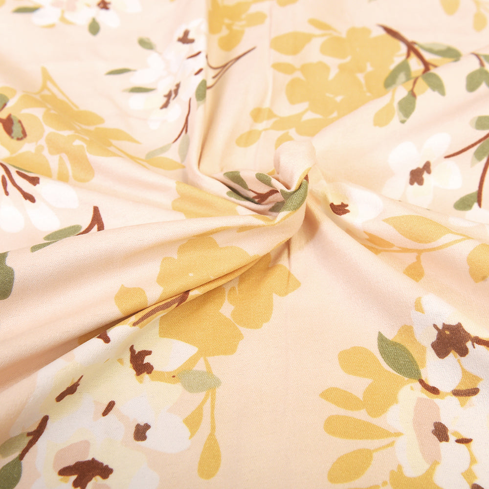 White & Pink Blossom Palm Print Bedding Set – 100% Cotton