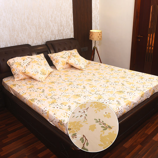White & Pink Blossom Palm Print Bedding Set – 100% Cotton