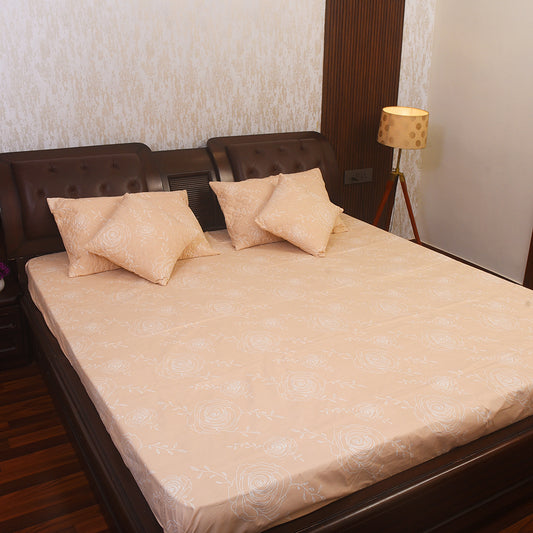 Elegant Plain Beige Cotton Bedding Set – Subtle Floral Imprint