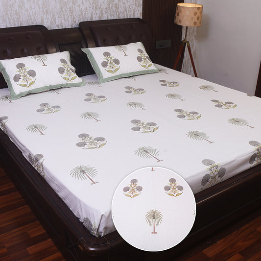 Palm Tree Print - Pure Cotton Bedsheet with matching Pillow Covers
