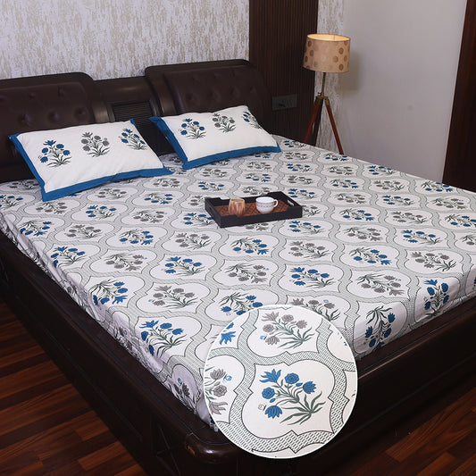 Bird & Floral Printed Cotton Bedsheet Set – King Size Elegance