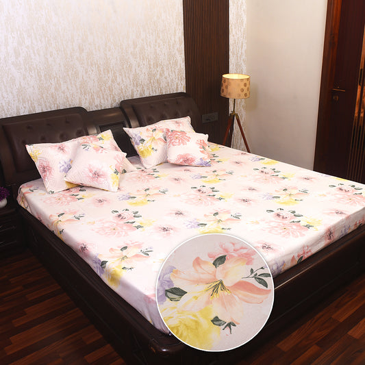 Soft Floral Printed Bedding Set – Pink & Yellow Bloom