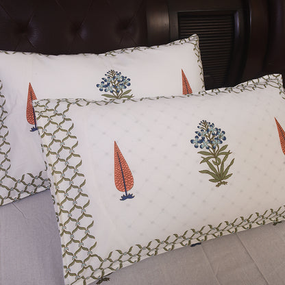 Elegant Floral Beige Cotton Bedsheet Set – King Size with Pillow Covers