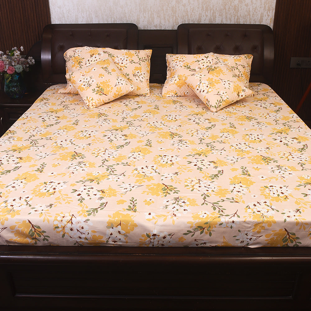 White & Pink Blossom Palm Print Bedding Set – 100% Cotton