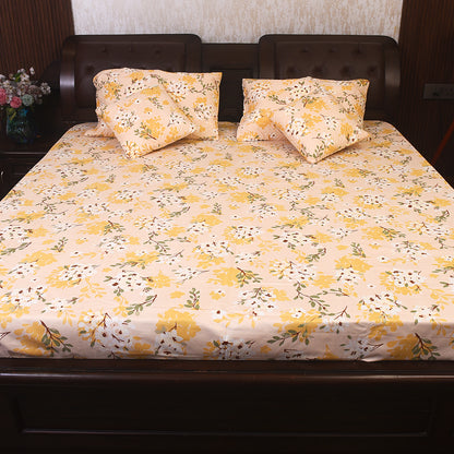 White & Pink Blossom Palm Print Bedding Set – 100% Cotton