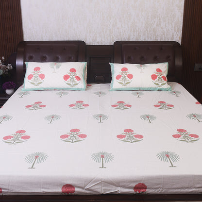 Handblock Printed - Pure Cotton Bedsheet with 2Pillow Covers