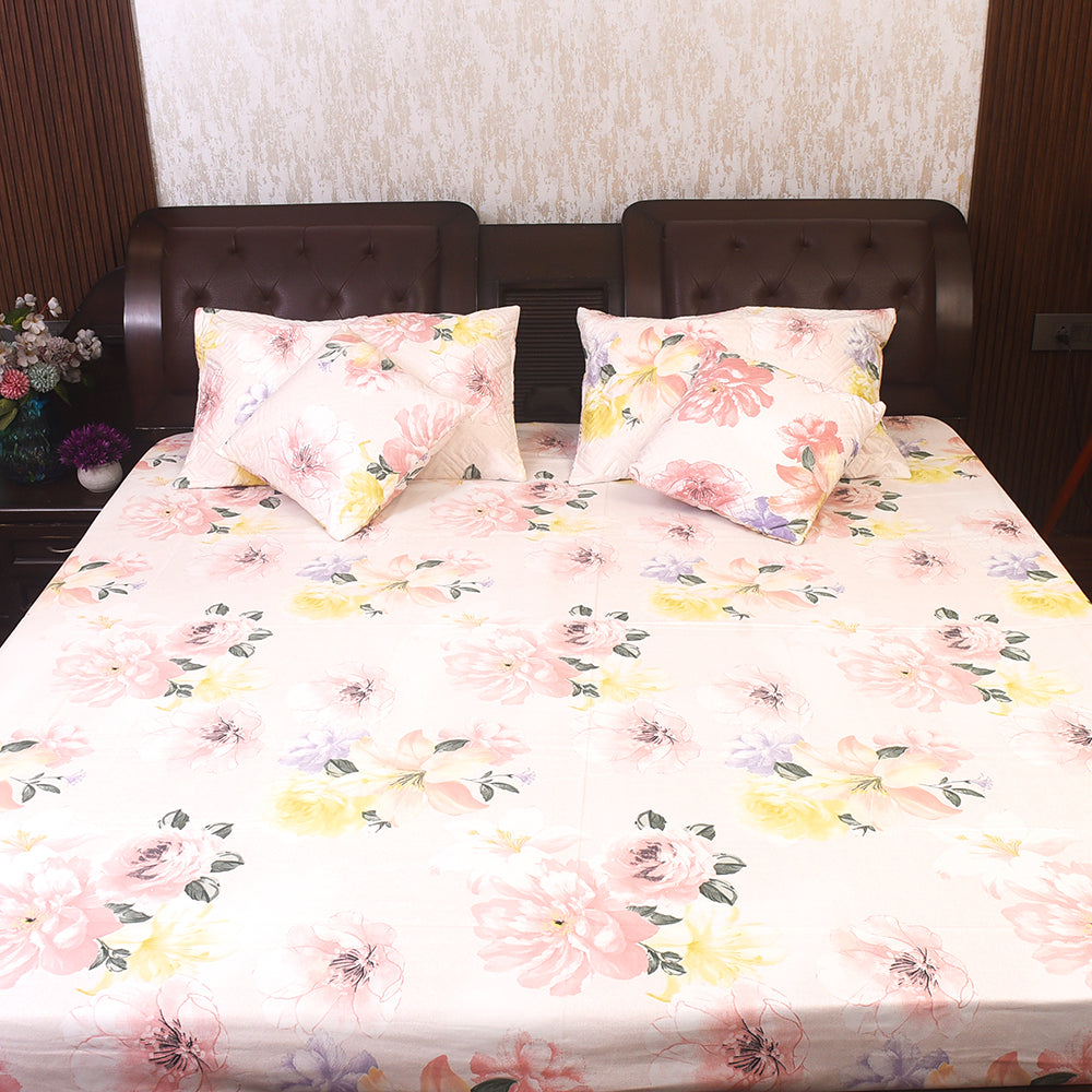 Soft Floral Printed Bedding Set – Pink & Yellow Bloom