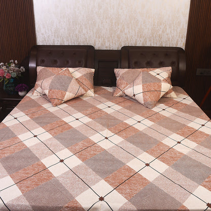 Classic Checked Cotton Bedding Set – Brown & Beige.