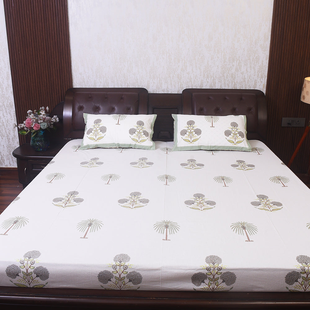 Palm Tree Print - Pure Cotton Bedsheet with matching Pillow Covers