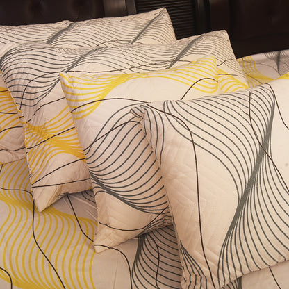 Elegant Beige & Green Leaf Print Cotton Bedding Set – King Size Comfort