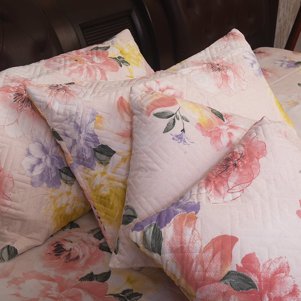 Soft Floral Printed Bedding Set – Pink & Yellow Bloom
