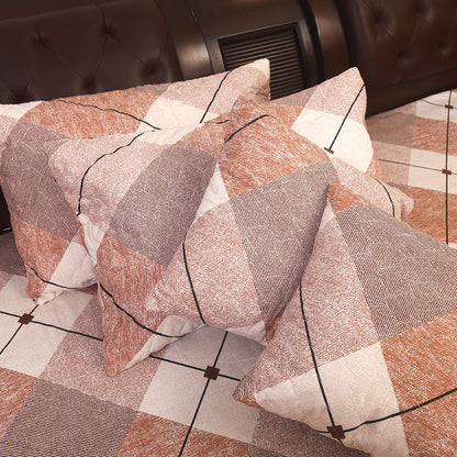 Classic Checked Cotton Bedding Set – Brown & Beige.