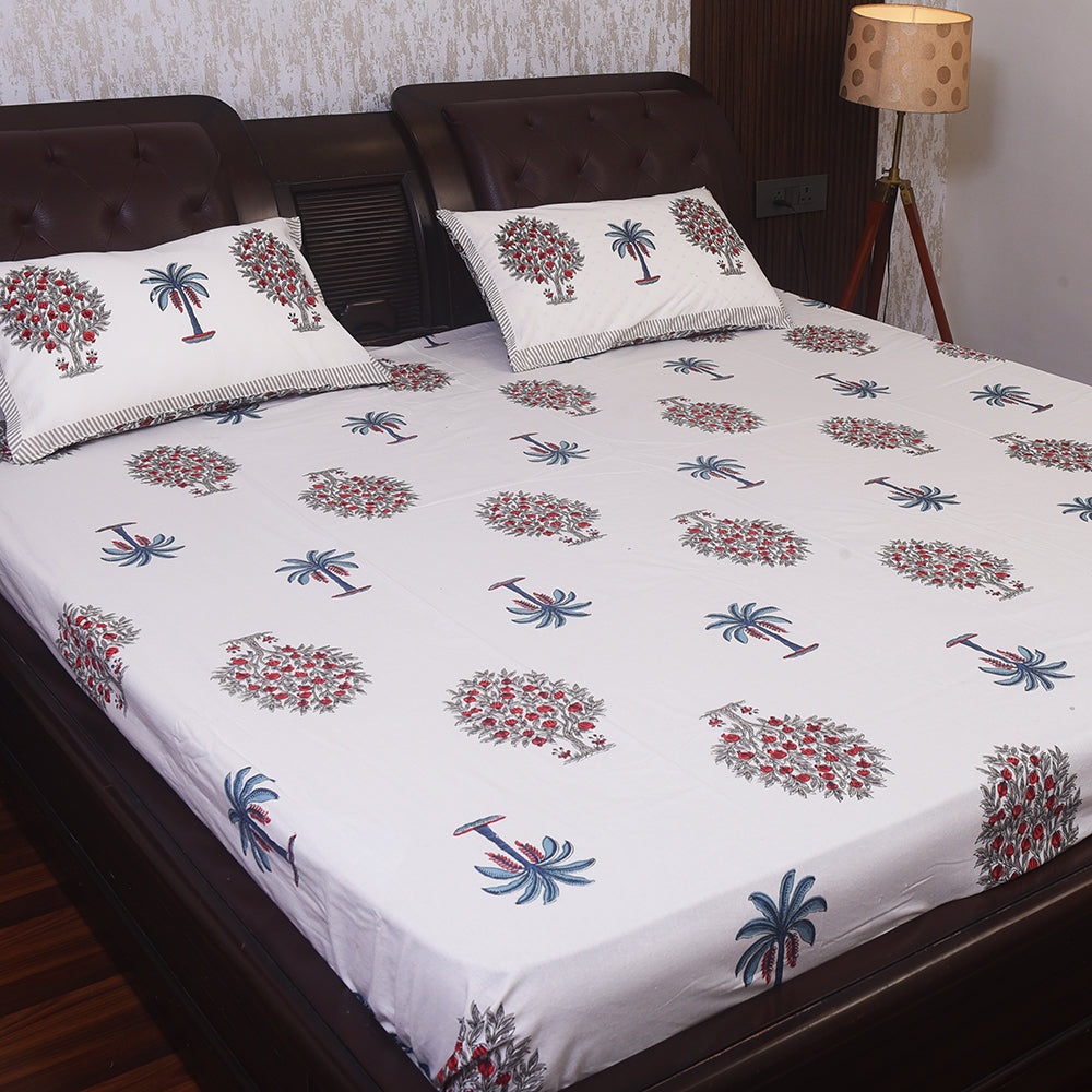 Elegant Floral Printed Cotton Bedsheet – Blue & Grey Bloom, King Size