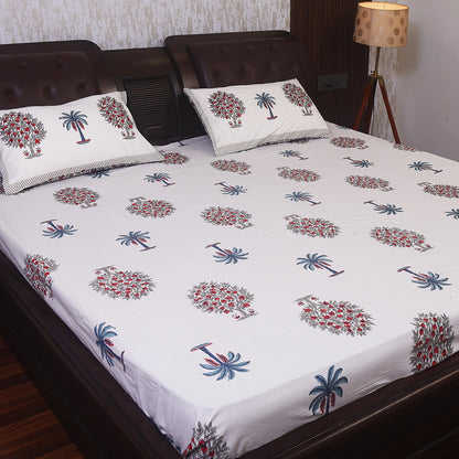 Elegant Floral Printed Cotton Bedsheet – Blue & Grey Bloom, King Size
