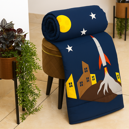 Spaced Theme Kids Comforter  - Soft and Cozy Navy Blue - (60*90inch)