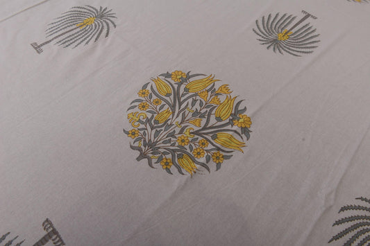 Yellow  Indigo & Petal Cotton Bedsheet
