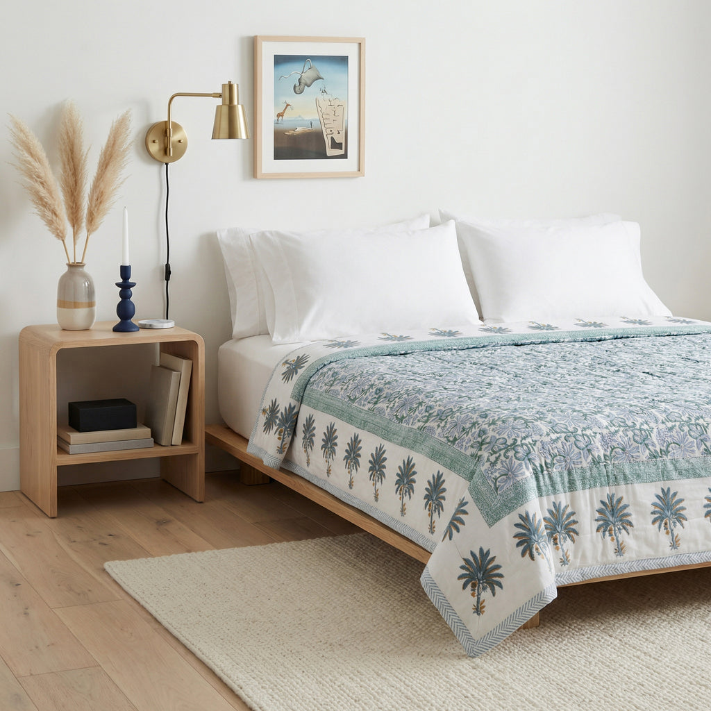 Vintage Leaf Bloom Pure Cotton Quilt