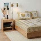 Yellow  Indigo & Petal Cotton Bedsheet