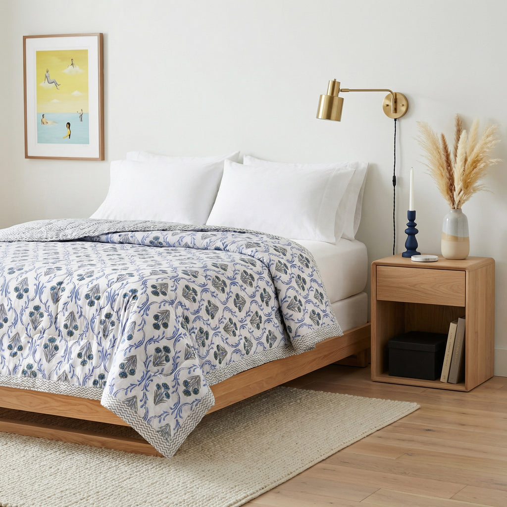 Blue Meadow Pure Cotton Quilt