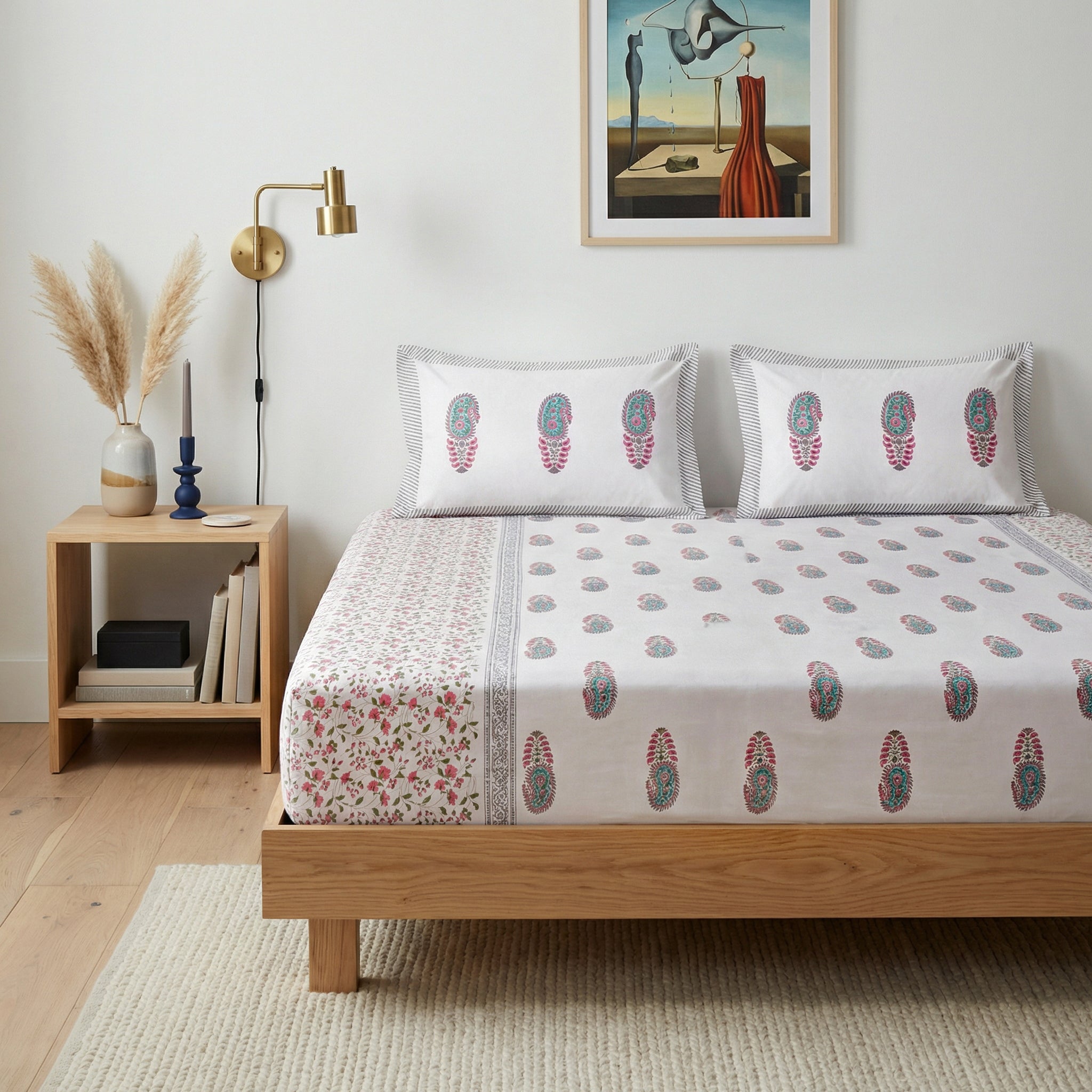 Elegant Garden Print Handblock Bedsheet