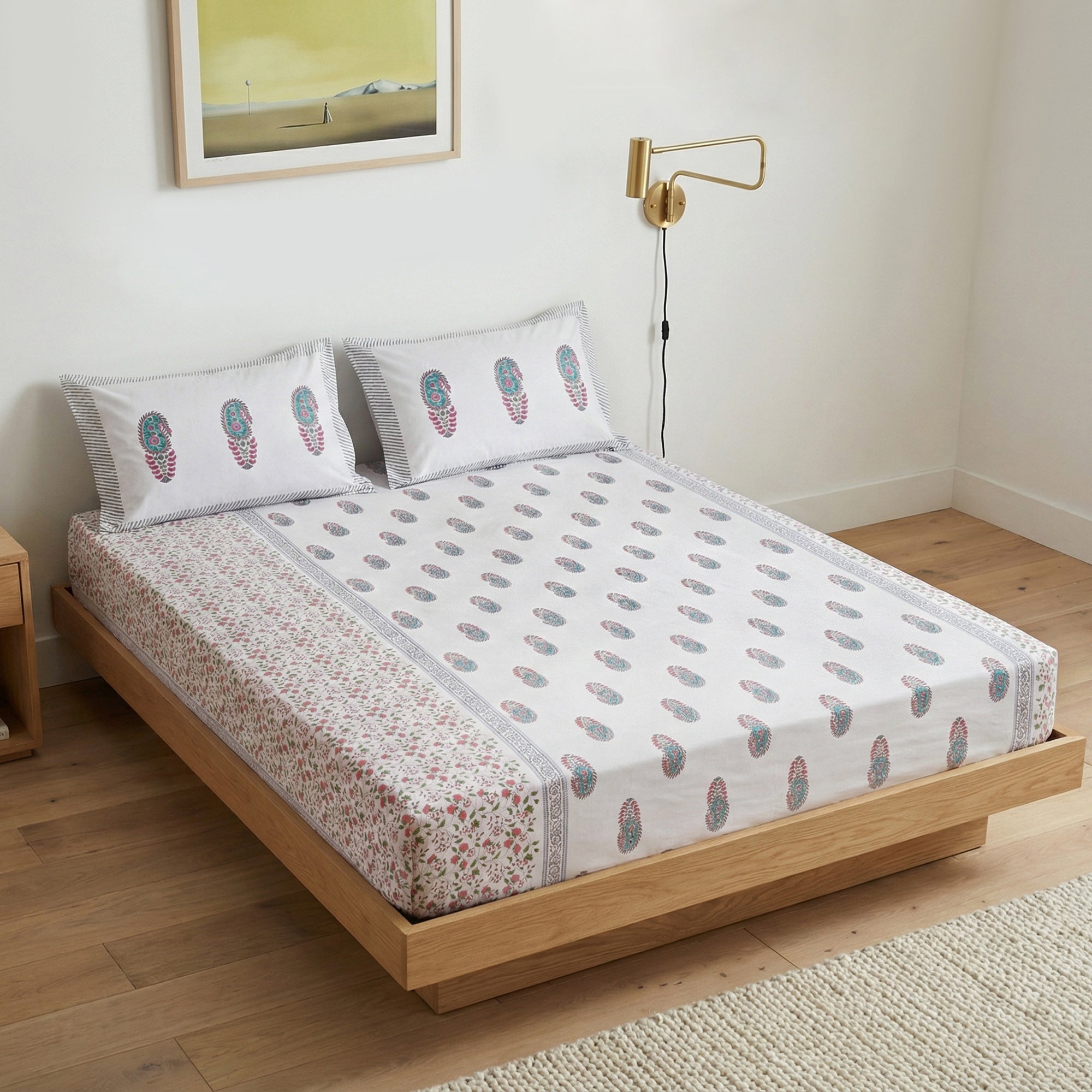 Elegant Garden Print Handblock Bedsheet
