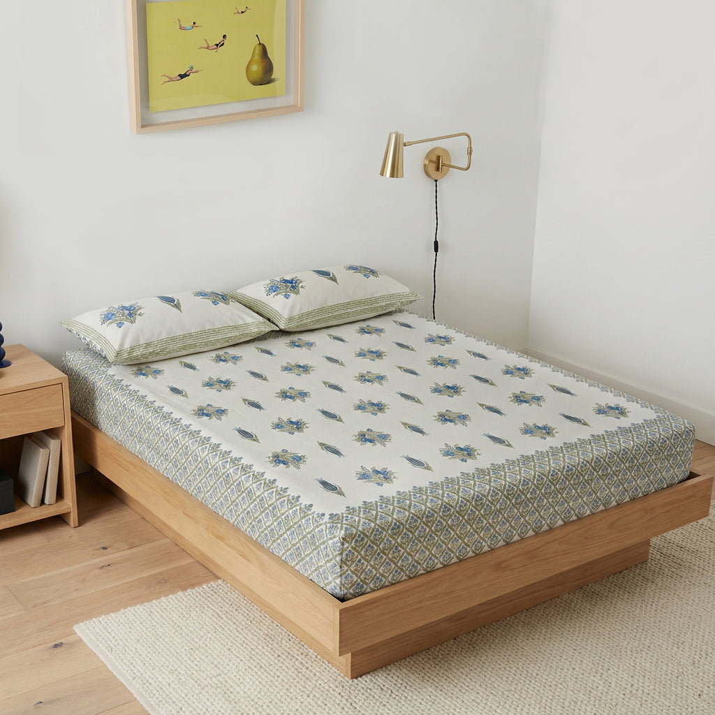 Blue Motif Print Bedsheet